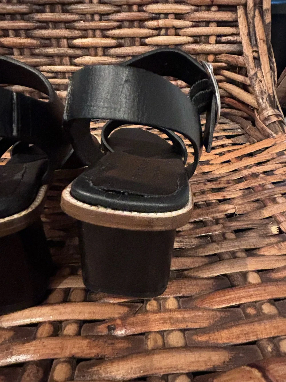 Everlane The Italian Leather Buckle Block Heel in Black Women's Shoe Size 7.5